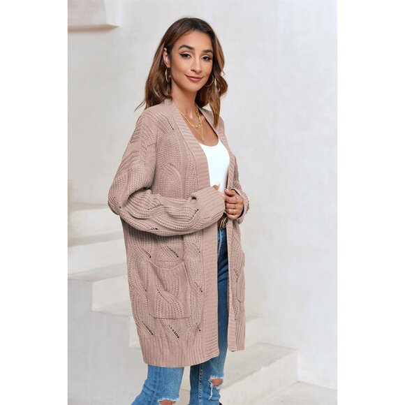 Versatile Plus Size Women's Cable Knit Cardigan Sweater with Pockets - Xx-large - Picture 2 of 5